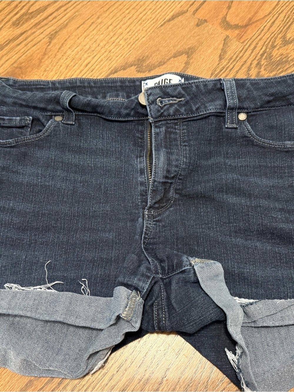 PAIGE Dark Blue Denim Jean Shorts